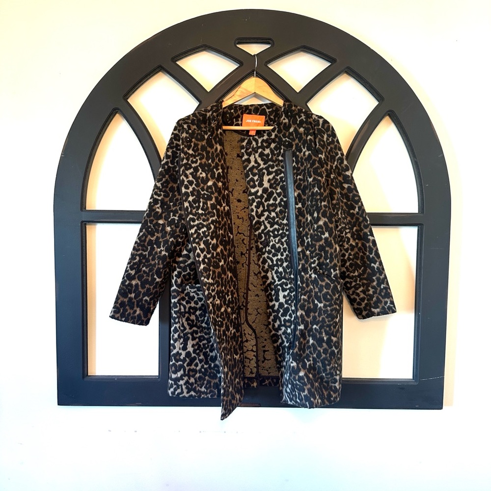 JOE FRESH Women's Black and Brown Cheetah Print Teddy Jacket - Picture 6 of 12